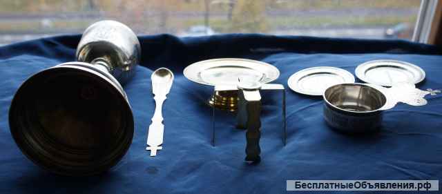 Старинный Евхаристический набор из семи предметов: серебро "84". Россия, XIX век.