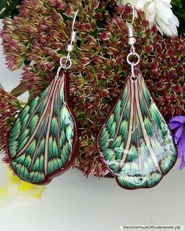 Серьги "Павлиний хвост", ручная работа