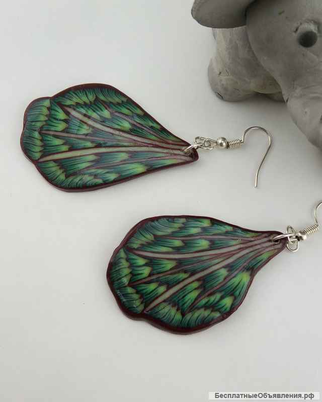 Серьги "Павлиний хвост", ручная работа