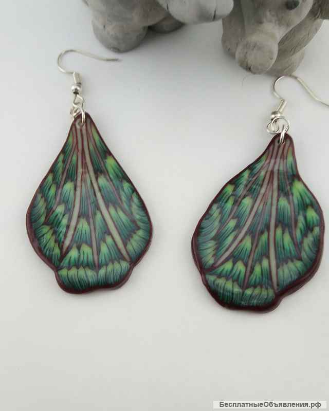 Серьги "Павлиний хвост", ручная работа