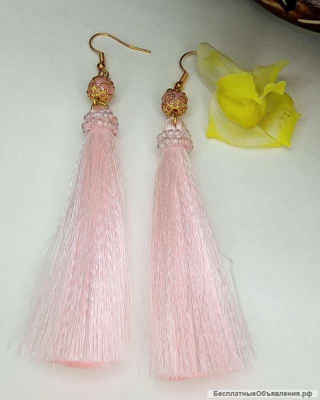 Серьги-кисточки розовые