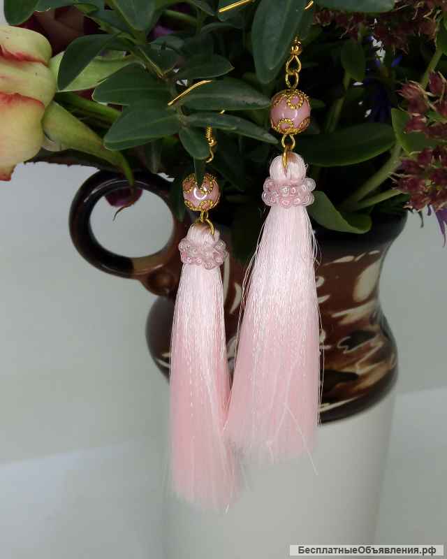 Серьги-кисточки розовые