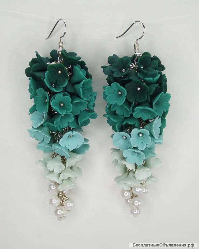 Серьги Цветочные зеленые