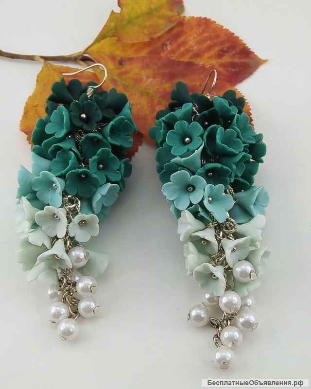 Серьги Цветочные зеленые