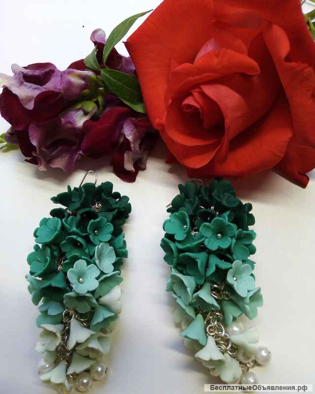 Серьги Цветочные зеленые