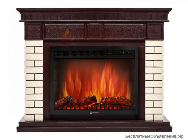 Камин Bricks Wood 25 камень темный, шпон венге