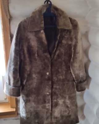 Женская удлиненная дубленка (Светло-коричневая с сиреневым подтоном)