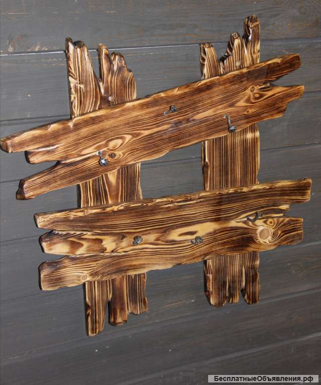 Вешалка деревянная настенная стиль рустик