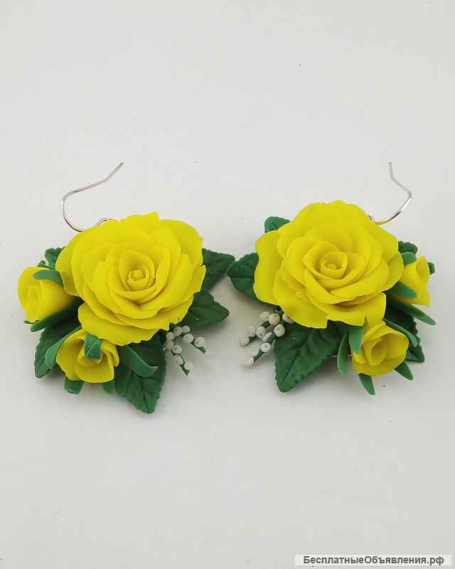 Серьги "Желтые розы"