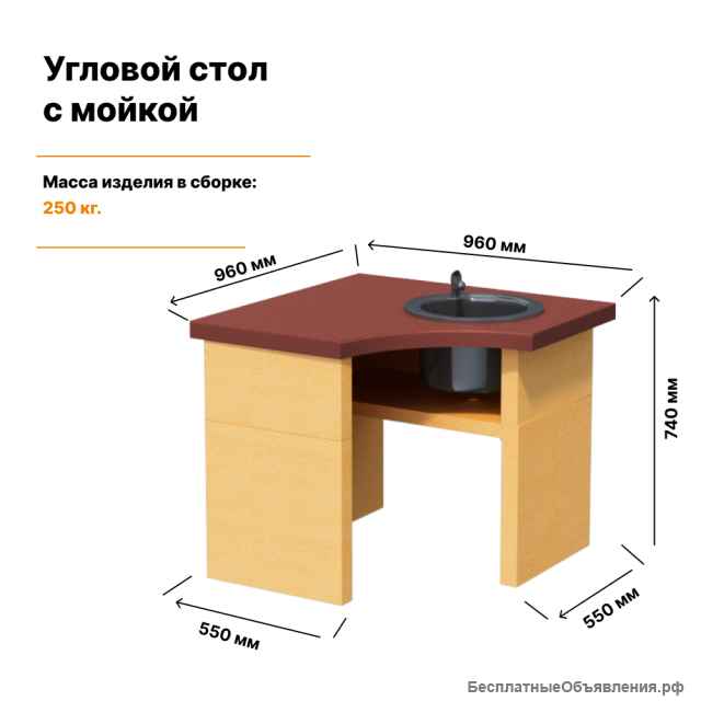 Угловой стол с мойкой для участка и дачи