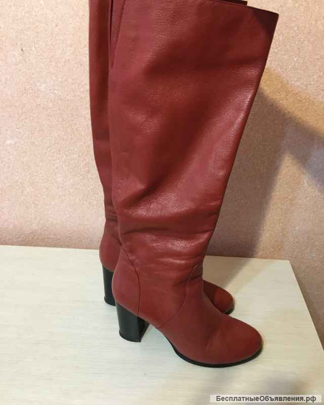 Кожаные сапоги демисезонные