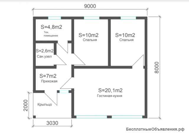 Домик из клееного бруса 54м2