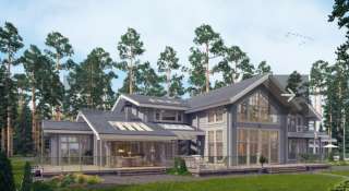 Дом из клееного бруса 738м2 с террасами и навесом для авто