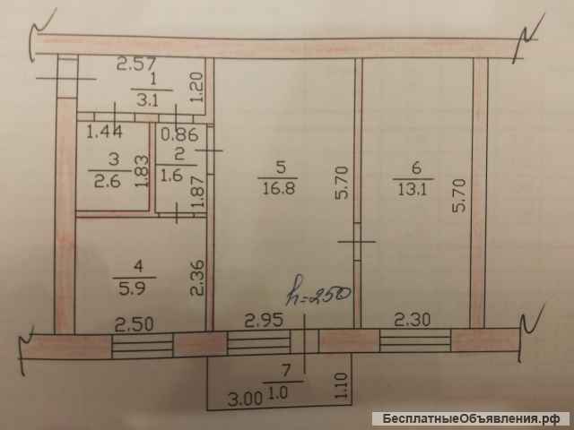 Квартира двухкомнатная в рабочем посёлке Первомайский