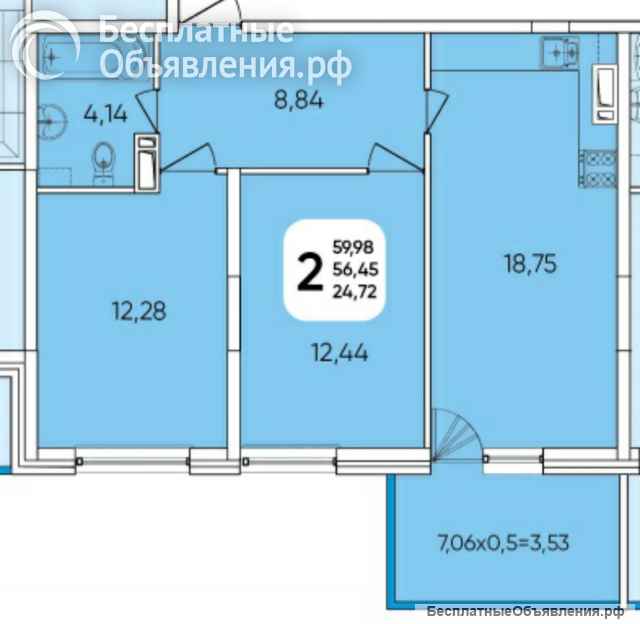 2 к.кв. 65 м2 3 эт Любимово