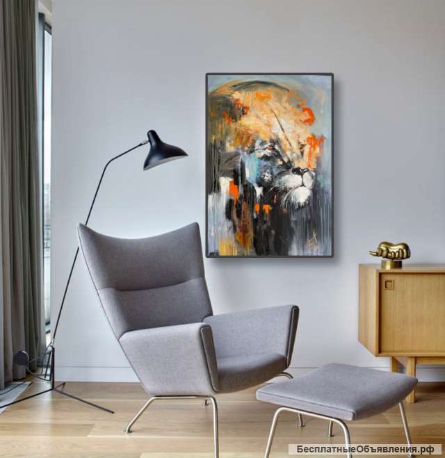 Картина маслом на холсте. Лев