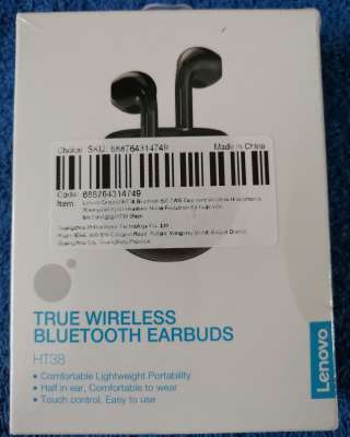 Lenovo HT38 TWS Bluetooth headset-Black чёрные Беспроводные наушники, USB Type-C НОВЫЕ