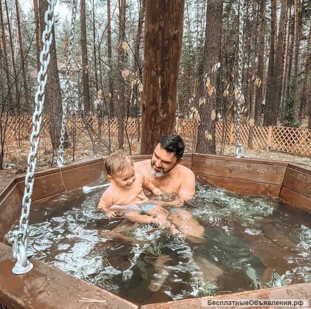 Сибирский банный чан на бревнах