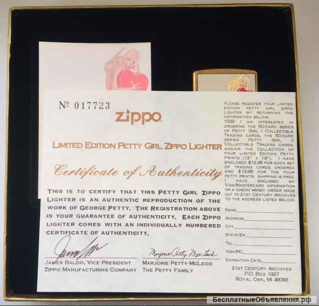 Zippo Petty Girl Lighter 204BPG 412 heart