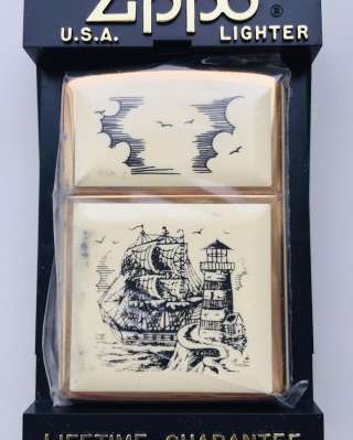 Zippo 208 с изображением корабля scrimshaw- зажигалка 1994 года выпуска