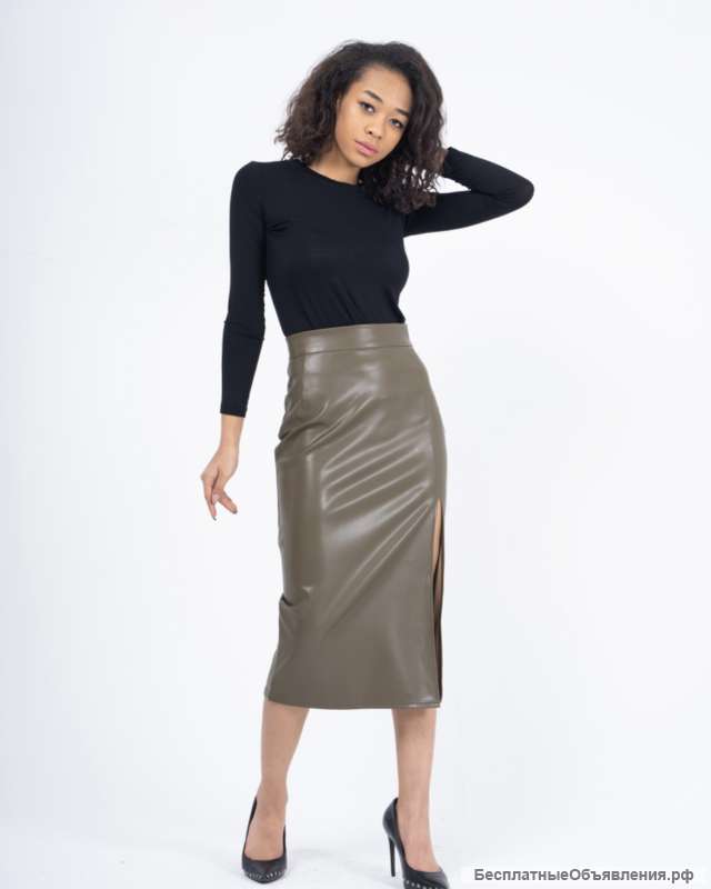 Кожаная юбка миди