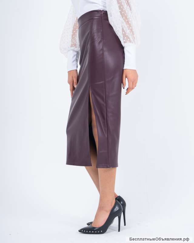 Кожаная юбка миди