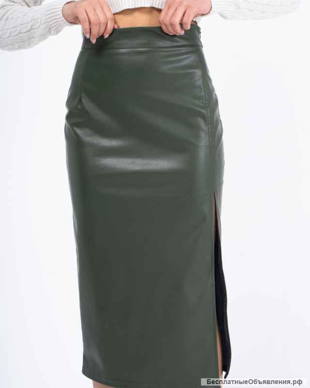 Кожаная юбка миди