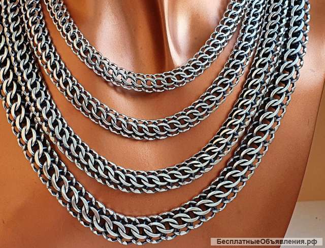 Цепи серебряные "питон" оксидированные