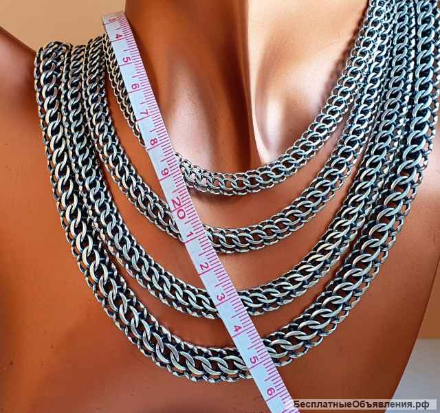 Цепи серебряные "питон" оксидированные