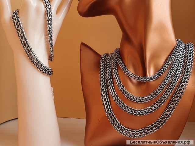 Цепи серебряные "питон" оксидированные