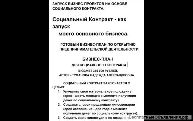 Бизнес-план для соцконтракта