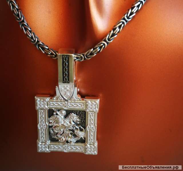Серебряная подвеска святой Георгий, оксидирование