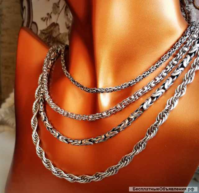 Серебряные цепи фантазийного плетения