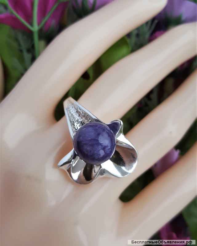 Комплект с натуральными чароитами серебряный