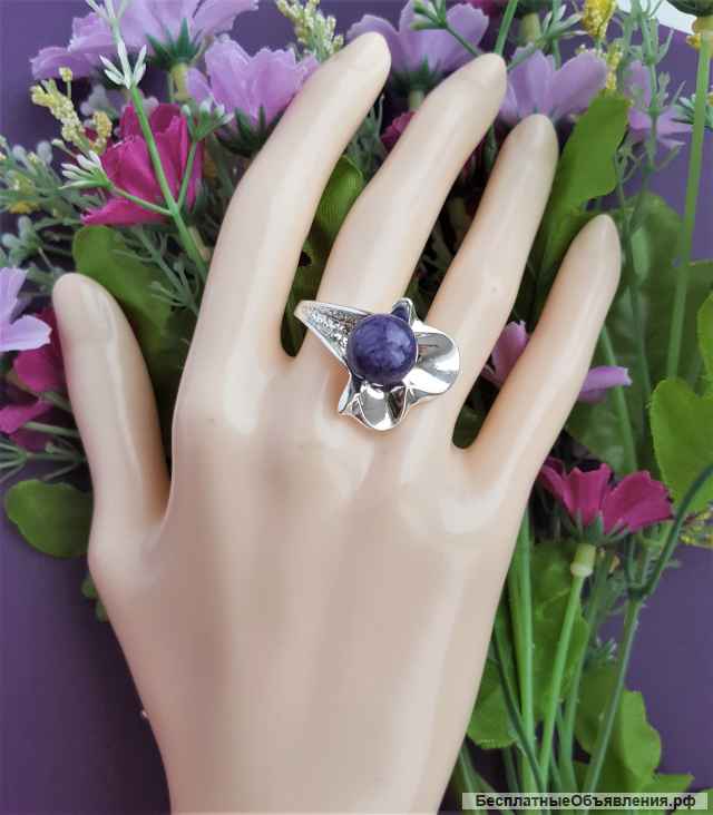 Комплект с натуральными чароитами серебряный