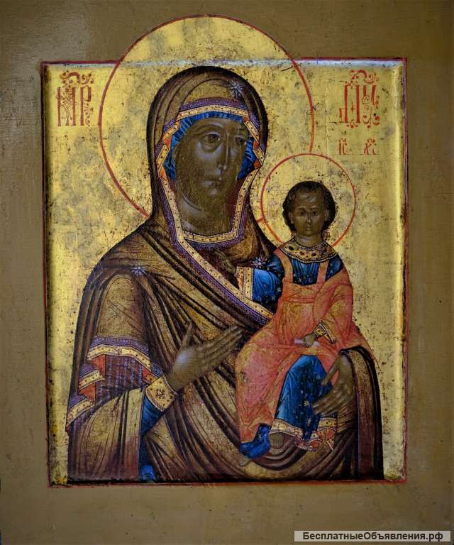 Старинный образ Матери Божией «Одигитрия Смоленская» высокого письма. Ярославль, XVIII век.