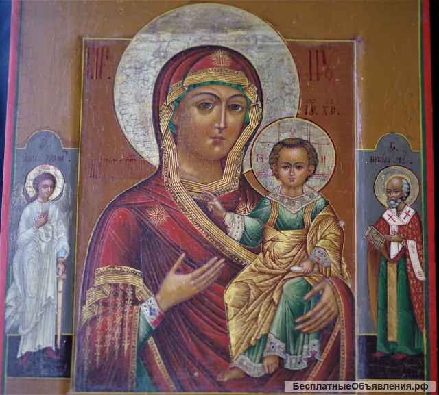 Старинный образ Матери Божией "Одигитрия Смоленская" с приписными святыми. Кинешма, конец XVIII в.