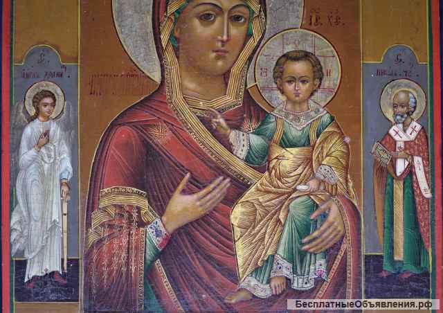 Старинный образ Матери Божией "Одигитрия Смоленская" с приписными святыми. Кинешма, конец XVIII в.