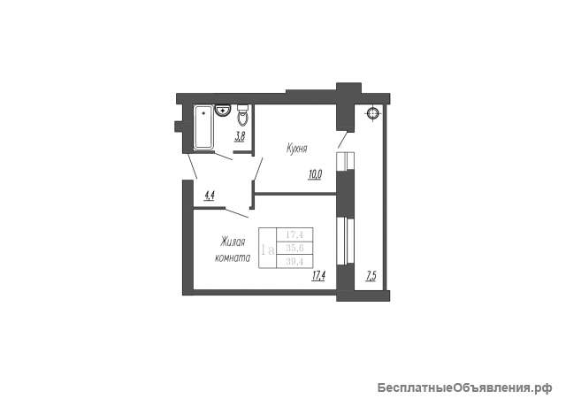1-к квартира в новом сданном доме, ул. Грасиса, д. 1