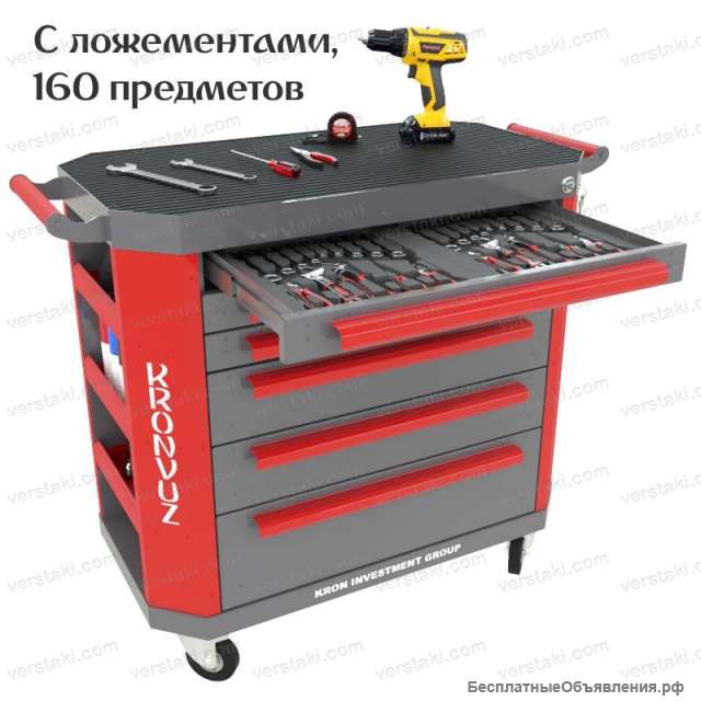 Тележка инструментальная с инструментом Гефест-ТИ-6-НИ160