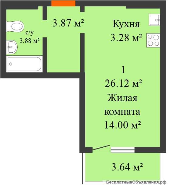 Студия 26м2 ЖК Платовский