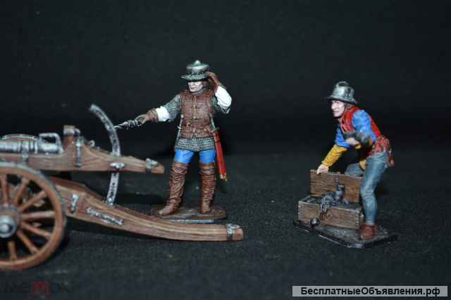 Оловянные солдатики. Композиция "Артиллеристы с пушкой", 15 век.