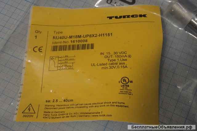 Ультразвуковой датчик TURCK RU40U-M18M-UP8X2-H1151 1610008
