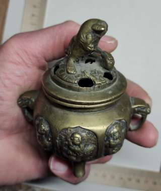 Китайская бронзовая храмовая курильница с собакой Фу (защитницей храма), Китай, 19 век