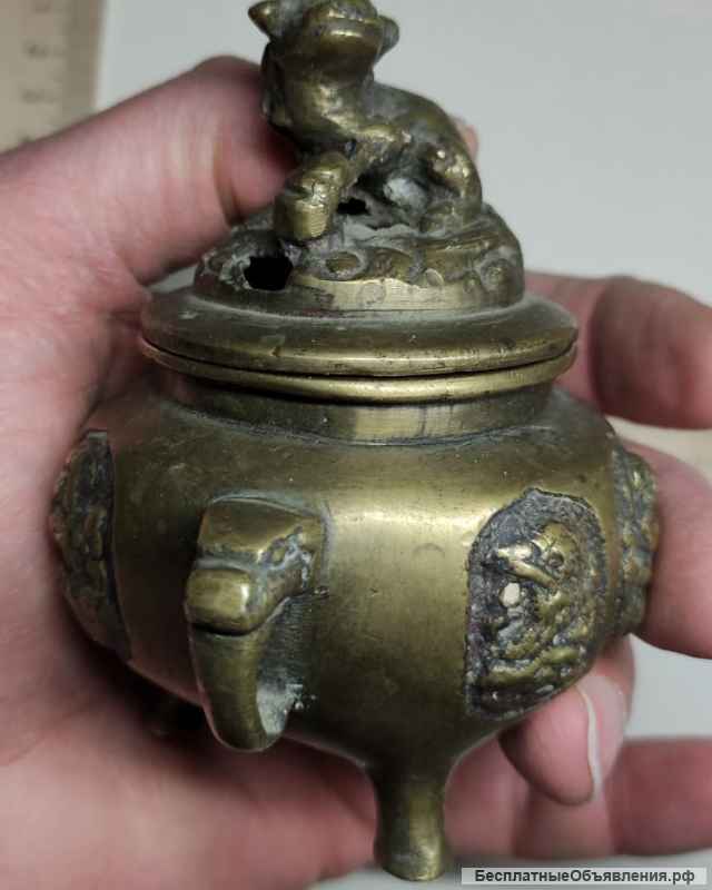Китайская бронзовая храмовая курильница с собакой Фу (защитницей храма), Китай, 19 век