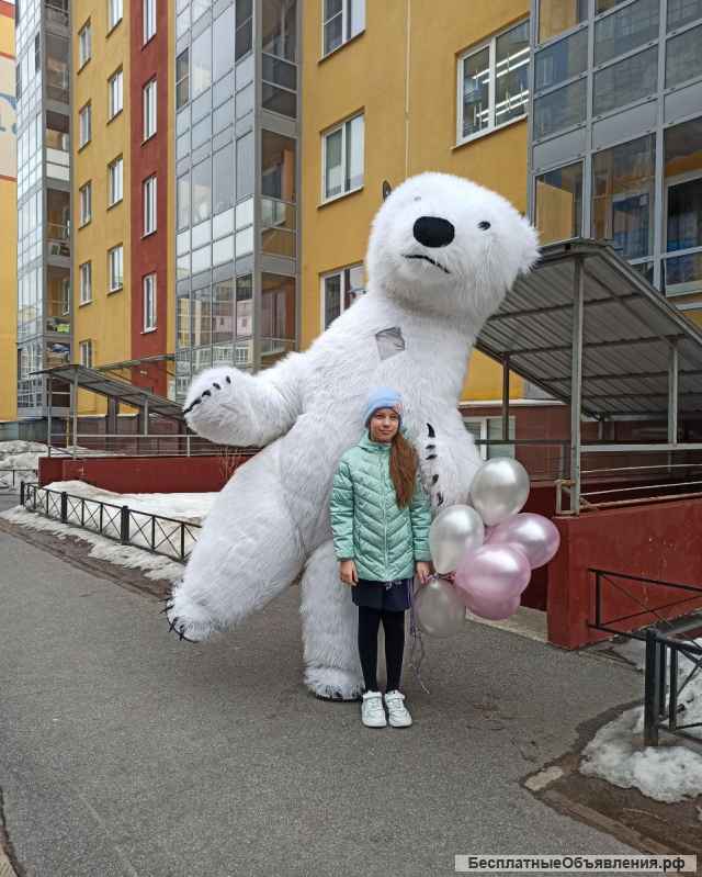 Мишка на праздник поздравление белый / бурый