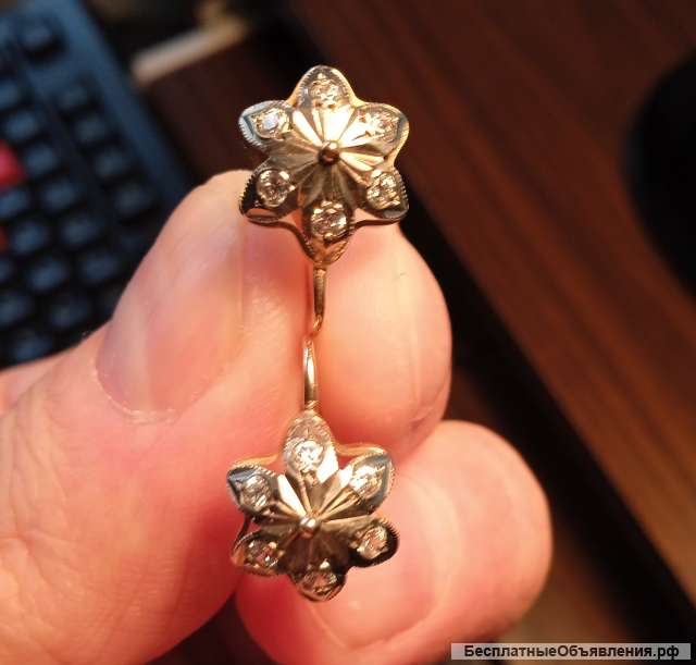 Золотые Серьги с Фианитами 585 пробы