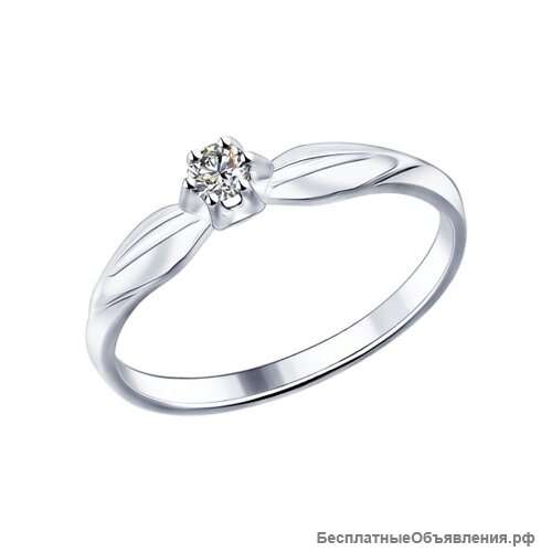 Серебряное кольцо с фианитом, новое, 17,5 размер