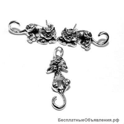 Веселые котята - набор украшений из серебра