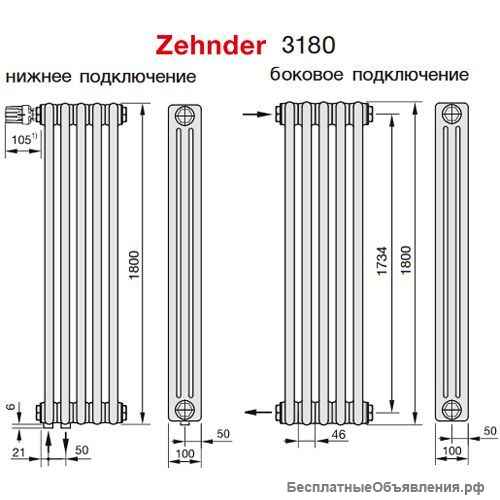 Вертикальный радиатор Zehnder Charleston Z-3180